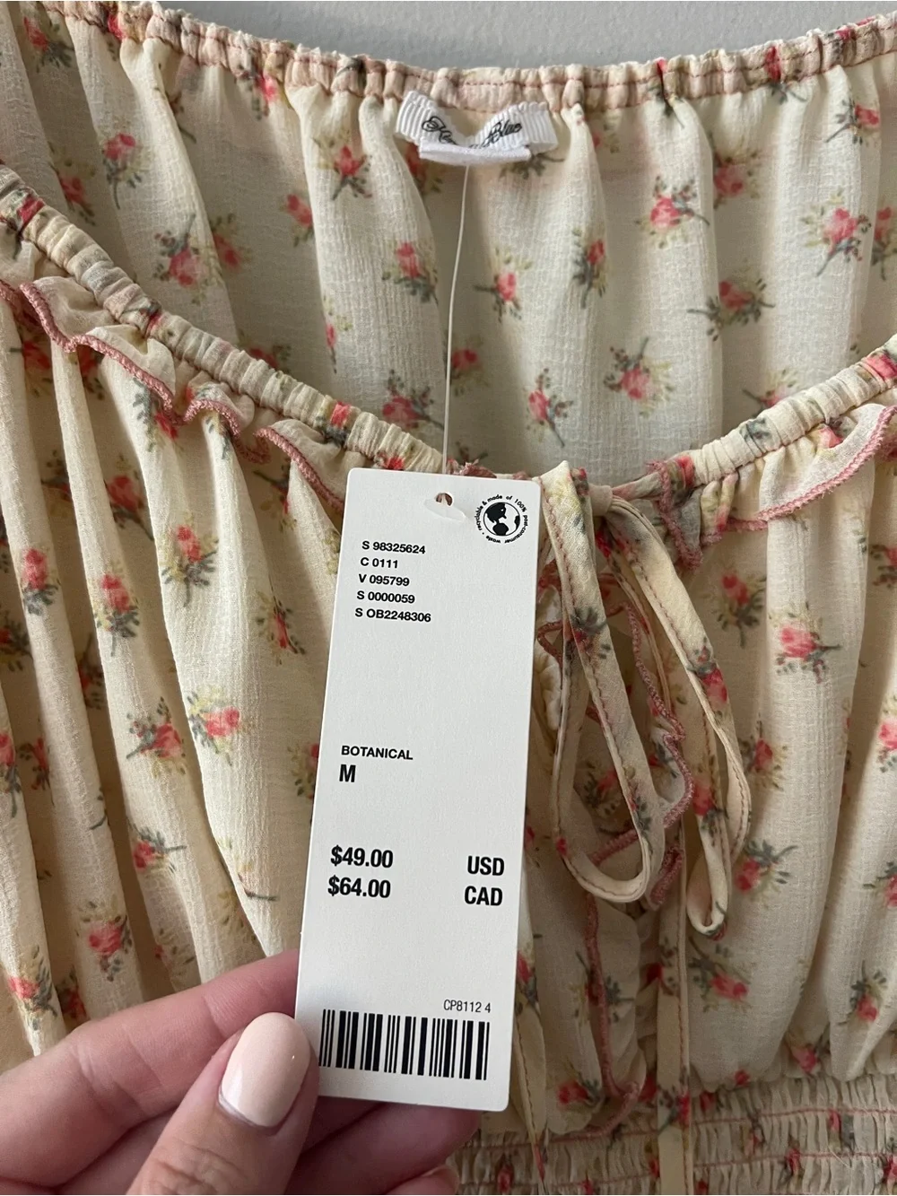 Urban Outfitters Floral Smocked Cottagecore Peasant Top Medium NWT Botanical